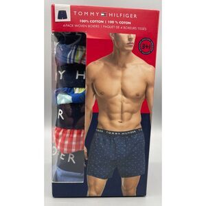 Tommy Hilfiger 4 Pack Woven Boxers Mens Size L (36-38) 100% Cotton Underwear NIB